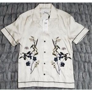 NEW Reiss Mens Dress Shirt Medium Button Down Flower Print Fierro Cuban Collar
